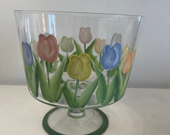 Trifle Bowl With Hand Painted Tulips.Easter,Spring