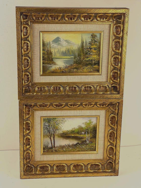 Vintage Original Oil Paintings Signed J Medina and J Pike Wooden