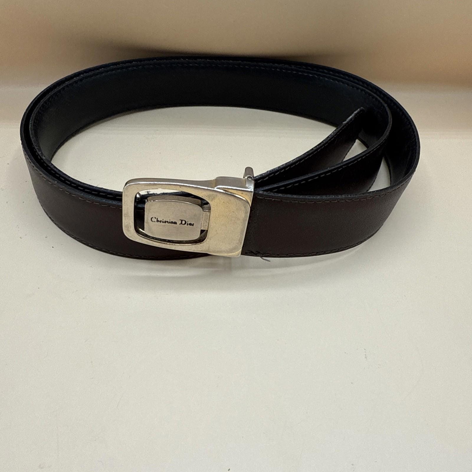 Vintage Christian Dior Men's Belt Dark Brown 44”leather Gold