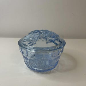 KIG Indonesia Blue Embossed Floral Powder Jar/Trinket Box/Candy Dish w Lid