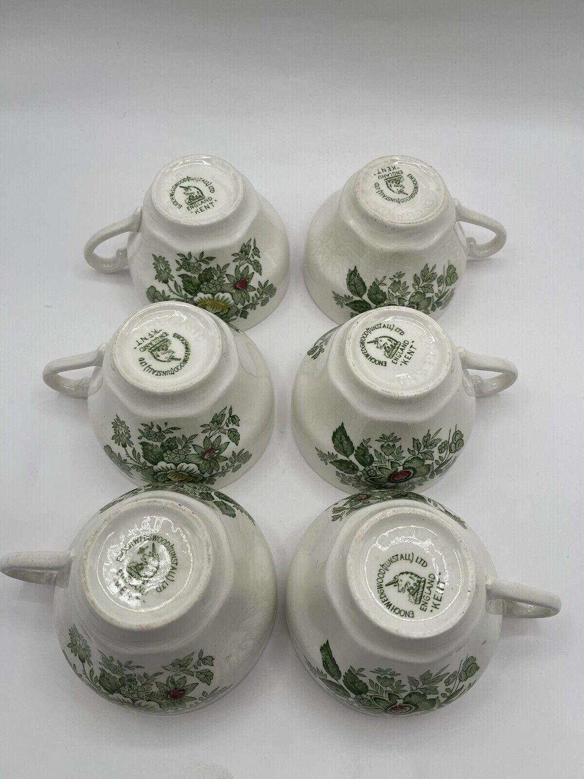 Enoch Wedgwood Tunstall Ltd Kent Green White Tea- Cup Set of 6 & 3