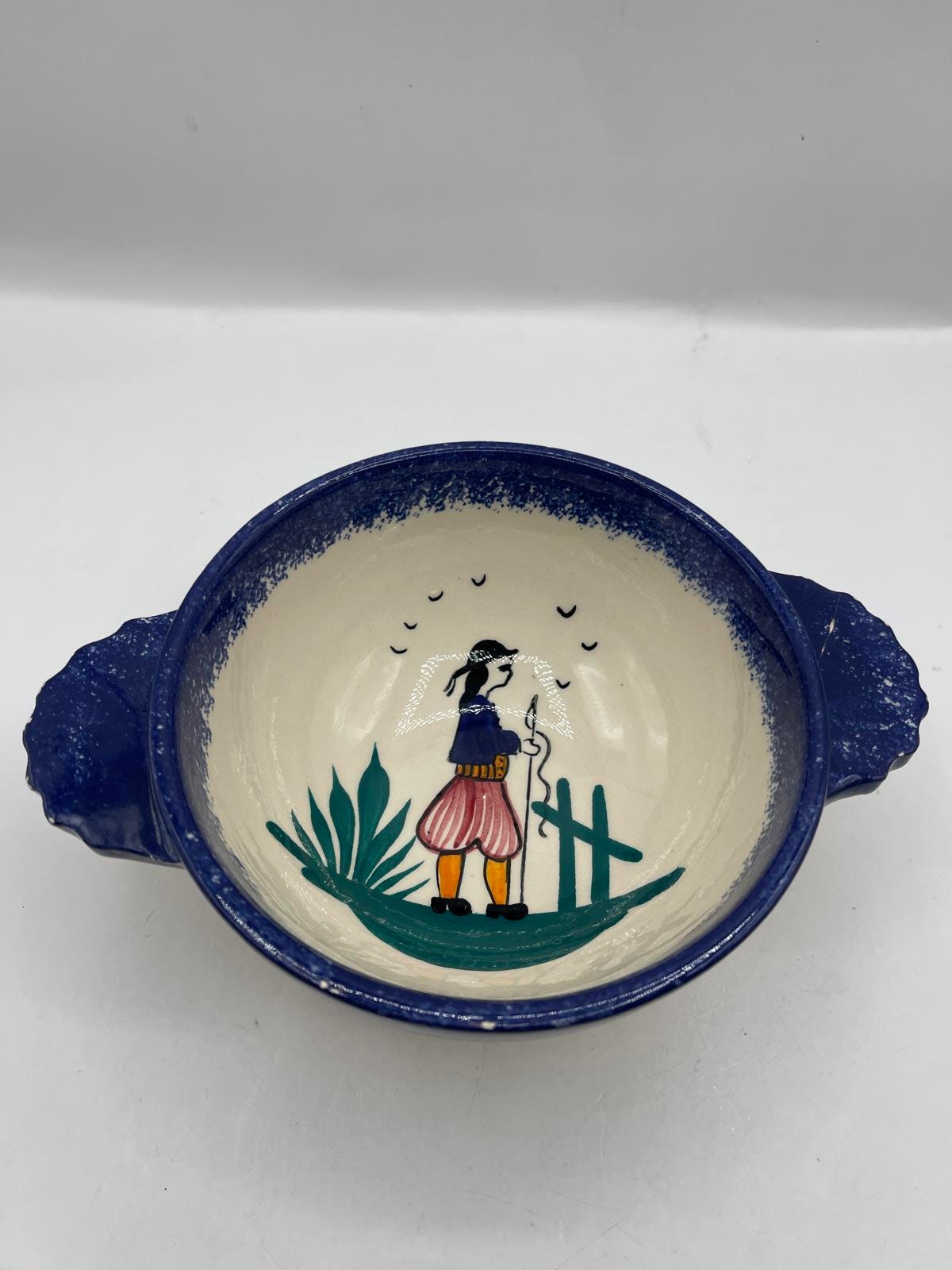 Vintage Quimper Herriot France Art Pottery Small Handles Bowl