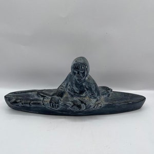 Vintage Canadian Eskimo Inuit Art Ceramic Kayak Figure Statue