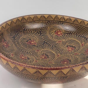 Vintage hand painted Wooden Bowl 12&quot; wide and 3 3/4&quot; deep