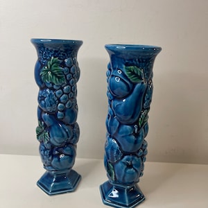 Set of 2Vintage Inarco Ceramic Cobalt Blue Vases