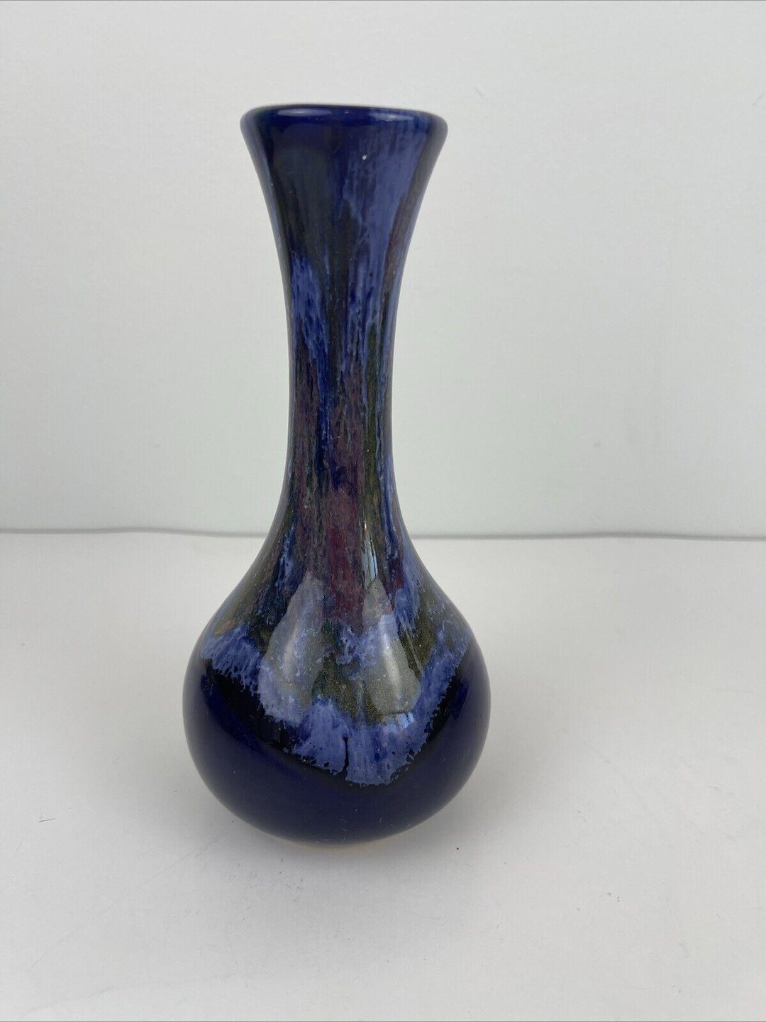 Vintage Beauce Beauceware Pottery Blue Drip Glaze Bud Vase 7” Cobalts ...