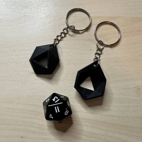 Trinket of holdings, Rollable d20 keychain, removable dice, handmade unique gift, available in multiple colours, pink dnd, detachable d20