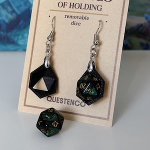 Mini Black D20 Earrings, Removable Dice, Hypoallergenic, DND Gift