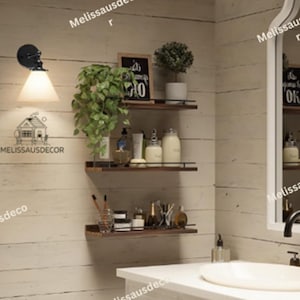 Set Of 3 Wooden Shelves | Floating Shelf Wood | Record Shelf | Rustic Shelves | Over Toilet Storage | Farmhouse Shelves | Kitchen Storage