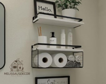 Set Of 2 Bathroom Shelves | Wall Shelves | Floating Shelves | Rustic Shelves | Hanging Shelf | Storage Shelves | Toilet Paper Holder