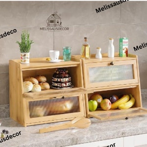 Double Layer Bread Box | Wooden Bread Box | Rustic Bread Box | Bread Basket | Kitchen Decor |  Bread Storage Box | Bread Box Countertop