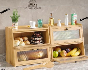 Double Layer Bread Box | Wooden Bread Box | Rustic Bread Box | Bread Basket | Kitchen Decor |  Bread Storage Box | Bread Box Countertop
