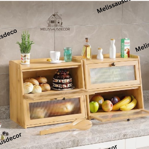 Double Layer Bread Box | Wooden Bread Box | Rustic Bread Box | Bread Basket | Kitchen Decor |  Bread Storage Box | Bread Box Countertop