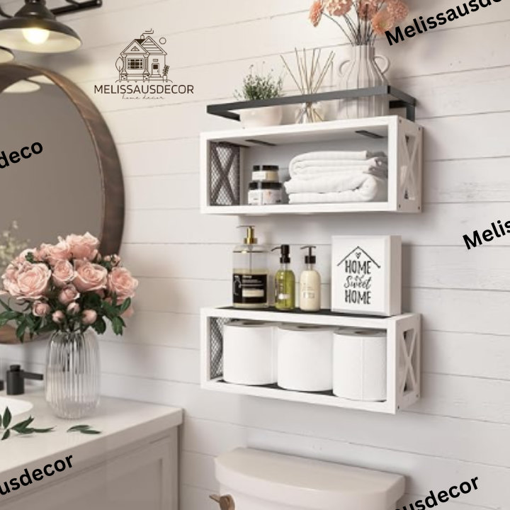 Set Of 2 Bathroom Shelves | Wooden Shelves | Toilet Paper Holder | Over Toilet Storage | Bathroom Storage | Bathroom Organizer