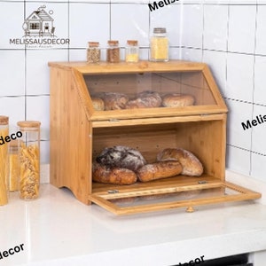 2 Layers Wood Bread Box | Vintage Bread Box | Kitchen Storage | Kitchen Shelf | Bread Box | Large Bread Box | Bamboo Bread Box