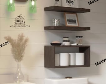 Set Of 3 Bathroom Shelves | Floating Shelf Wood | Rustic Shelves | Wall Shelves | Wood Shelves | Bathroom Organizer | Toilet Paper Holder