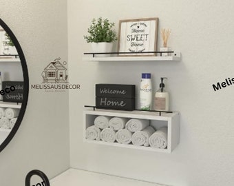 Set Of 2 Wooden Shelves | Rustic Shelves | Floating Shelves | Bathroom Organizer | Wall Shelves | Book Shelves | Kitchen Shelves