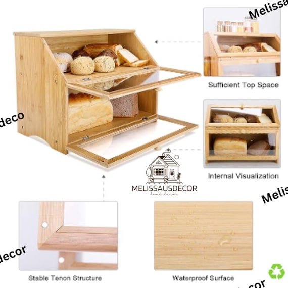 2 Layers Wood Bread Box | Vintage Bread Box | Kitchen Storage