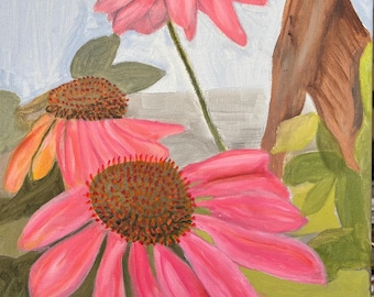 Red Coneflowers in a Field Oil Painting