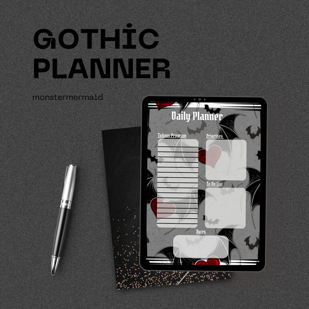 Gothic Planner : Daily Planner in Black, Red and White /pdf/png ...
