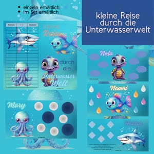 kleine Reise durch die Unterwasserwelt / Würfeln / Rubbeln / Lose / A6 / Klappkarte / 4x Challenges