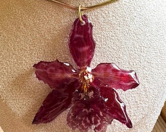 Real Orchid Necklace Handmade Floral Jewelry Unique Nature Inspired Gift for Her Delicate Pendant Accessory