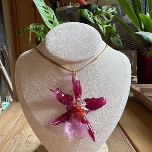 pink Orchid Necklace Handmade Floral Jewelry Unique Nature Inspired Gift for Her Delicate Pendant Accessory