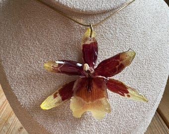 Real Orchid Resin Necklace: Handmade Botanical Pendant