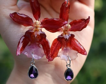 Real Orchid Earrings: Sterling Silver, Lightweight Floral Jewelry