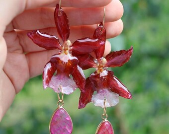 Real Orchid Earrings: Handmade Resin Floral Jewelry, Cottagecore Gift
