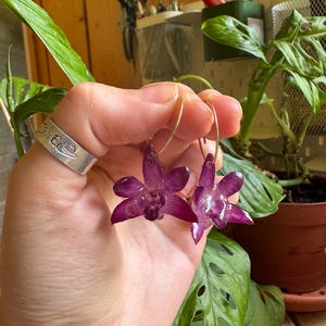 Mini Real Orchid Earrings in Resin, Handmade Floral Jewelry, Botanical Nature Gift, Lightweight Dangle Earrings for Women