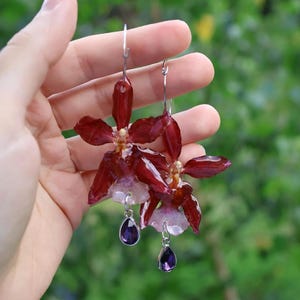 Orchid Earrings Handmade Real Preserved Flowers in Resin Lightweight Nature Jewelry Gift for Her Birthday Anniversary