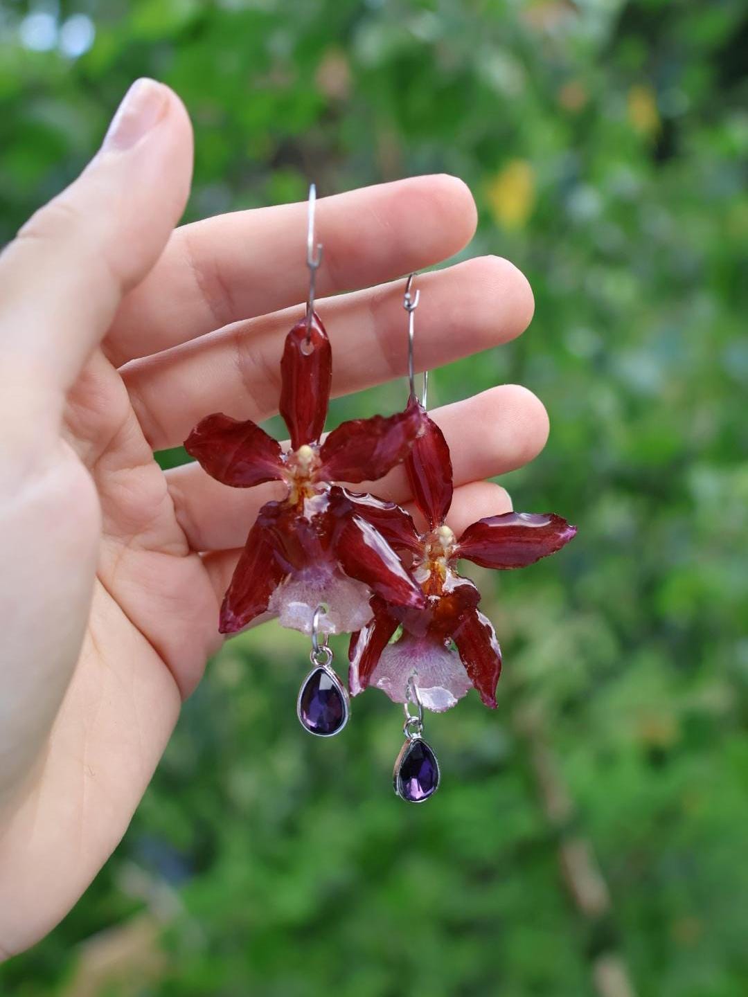 Real Orchid Resin Earrings: Handmade Lightweight Botanical Jewelry