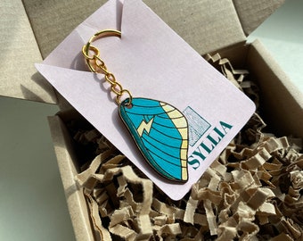 Trigeminal Neuralgia Awareness Keyring  Teal Moth Design Handmade Wooden Keychain Spoonie christmas gifts