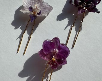 Handmade Real Orchid Mini Hairpin – Resin Flower Hair Accessory for Women – Cottagecore Floral Hair Clip