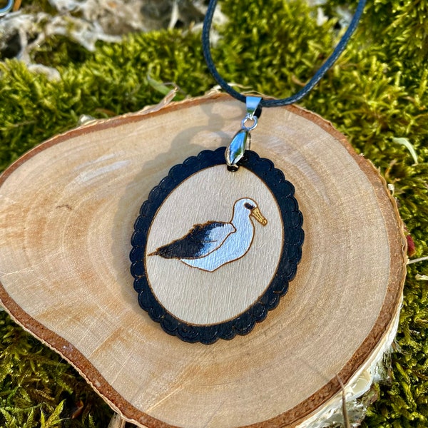 Whimsical albatross pendant Unique ocean bird jewelry Wildlife nature necklace Wooden bird gift Ornitology lover Adjustable necklace