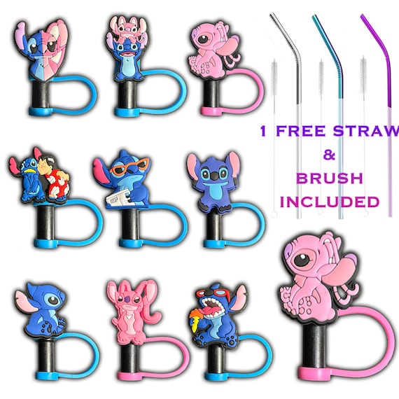 Stitch Straw Pencil Toppers Made for Stanley Starbucks Tumbler Cups  Silicone Dust Charms Plug Lids With FREE Metal Reusable Straws & Brushes 