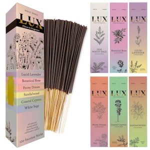 Luxury Natural Incense Sticks Set – 120 Handcrafted Clean-Burning Scents: White Sage, Sandalwood, Lavender, Rose, Cypress, Peony For Him Her