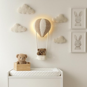 Lámpara de globo para habitación de bebé con osito de peluche: Decoración de pared LED con nubes suaves