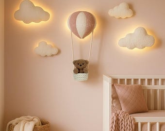 Bouclé Air Balloon Lamp: Bear Nursery Wall Decor baby girl