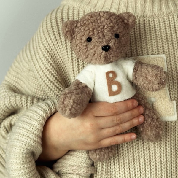 Personalised Teddy Bear Boucle for photo session newborn Newborn personalised gift Teddy Bear baby shower Boucle Bear for Newborn Photo Prop