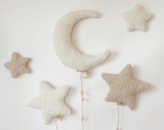 Boucle Moon & Stars Nursery Wall Decor: Soft Neutral Decor