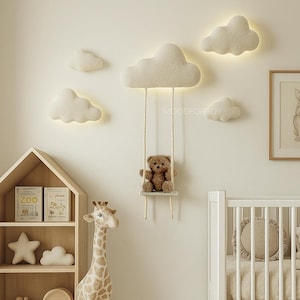 Nursery Cloud LED Light Set: Plush Bear on Swing, Boucle Decor