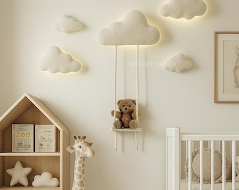 Barnrumsmoln LED-ljusset: Plyschbjörn på gunga, Boucle Decor