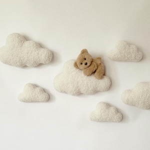 Wall decor clouds bear boucle Nursery neutral gender decor Soft wall decor Teddy bear clouds decor walls Hanging walls decor nursery