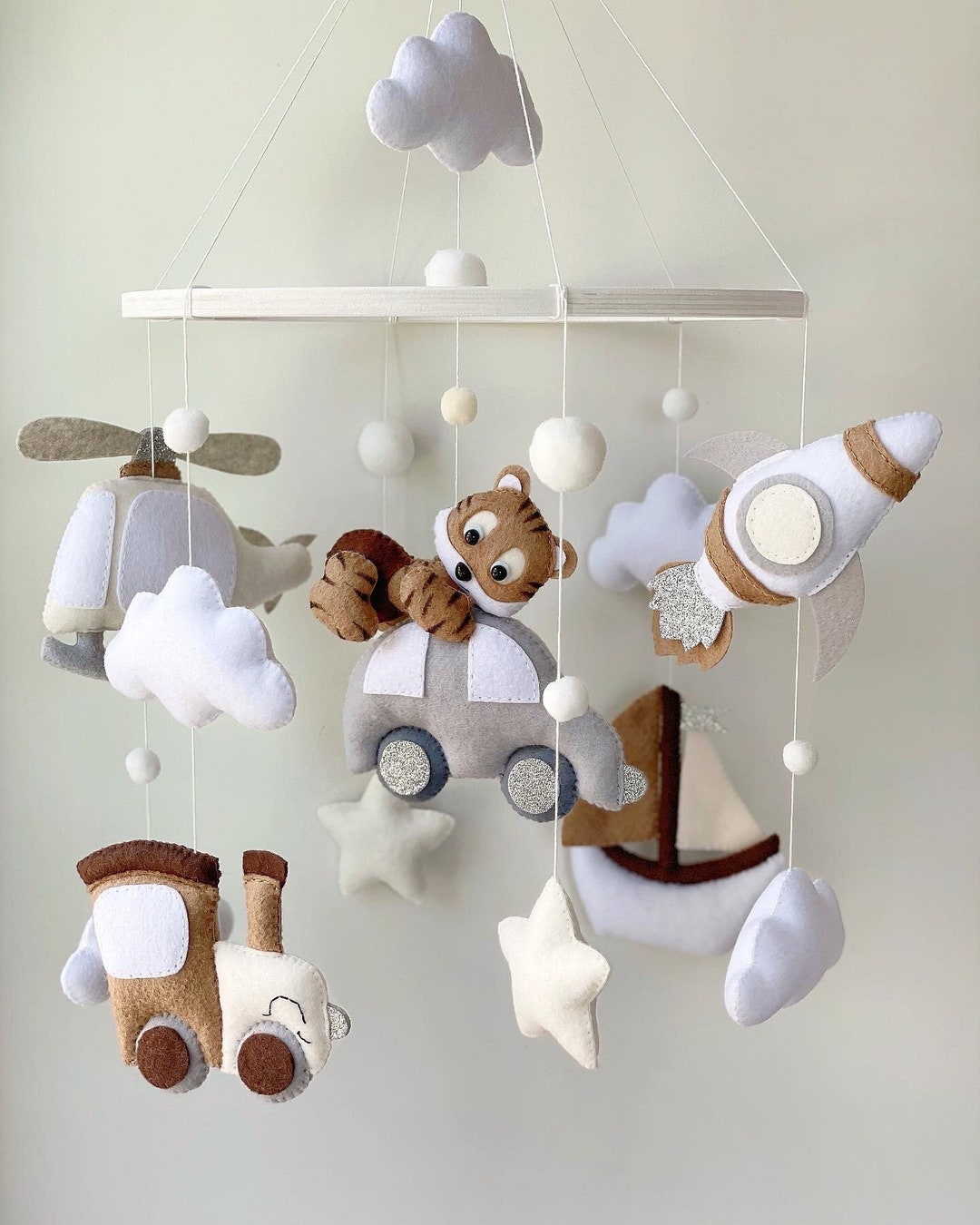 Felt Baby Mobile: Neutral Nursery Decor, Animals & Transport - Etsy