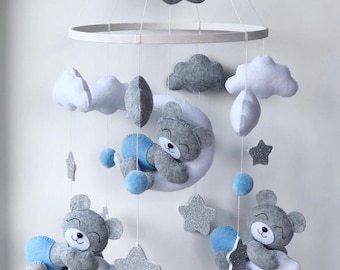 Mobile baby for boy, Mobile baby, Newborn baby shower gift Nursery felt baby mobile Hanging crib mobile Baby mobile neutral Bear mobile