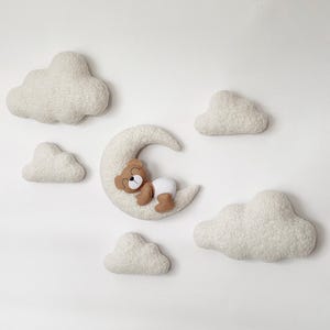 Wall decor clouds bear boucle Nursery neutral gender decor Soft wall decor Teddy bear clouds decor walls Hanging walls decor nursery