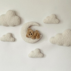 Wall decor clouds bear boucle Nursery neutral gender decor Soft wall decor Teddy bear clouds decor walls Hanging walls decor nursery