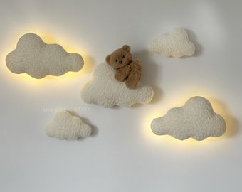 Boucle Bear Nursery Decor: Bear on a cloud & Clouds Night Light